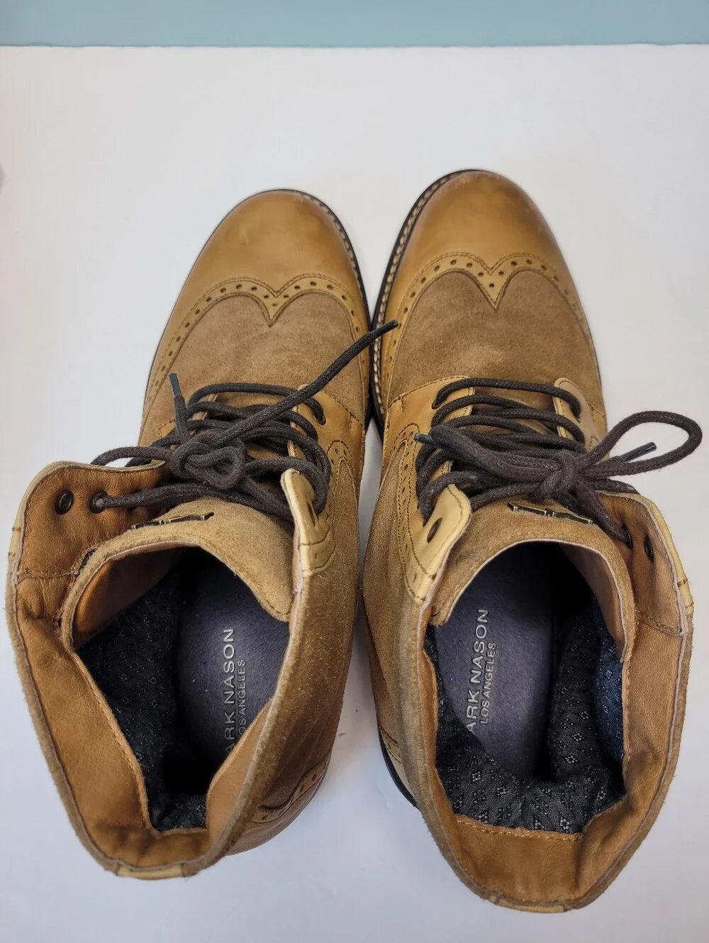 Mark Nason Los Angeles Ithaca Beaufort Wing Tip Brogue Tan Boots Mens Size 11